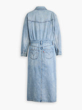 Load image into Gallery viewer, Women's Solid Blue Spread Collar Denim Dress