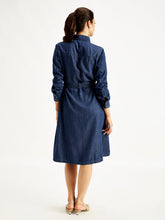 Load image into Gallery viewer, Women's Solid Indigo Spread Collar Shirt Dress