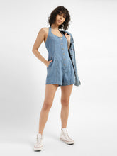 Load image into Gallery viewer, Women's Solid Blue Collar Romper Dress