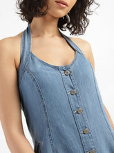 Load image into Gallery viewer, Women's Solid Blue Collar Romper Dress