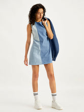 Load image into Gallery viewer, Women's Colorblock Blue Round Neck Mini Dress