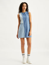 Load image into Gallery viewer, Women's Colorblock Blue Round Neck Mini Dress