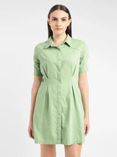 Load image into Gallery viewer, Women's Solid Green Spread Collar Dress