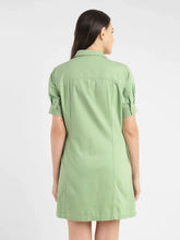 Load image into Gallery viewer, Women's Solid Green Spread Collar Dress