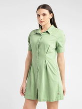 Load image into Gallery viewer, Women's Solid Green Spread Collar Dress
