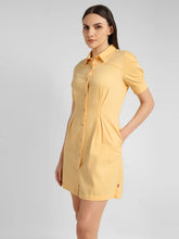 Load image into Gallery viewer, Women's Solid Yellow Spread Collar Dress