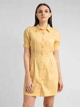 Load image into Gallery viewer, Women's Solid Yellow Spread Collar Dress