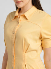 Load image into Gallery viewer, Women's Solid Yellow Spread Collar Dress