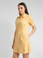 Load image into Gallery viewer, Women's Solid Yellow Spread Collar Dress