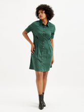 Load image into Gallery viewer, Women's Solid Green Spread Collar Shirt Dress