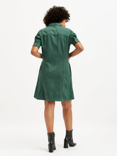 Load image into Gallery viewer, Women's Solid Green Spread Collar Shirt Dress