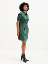 Load image into Gallery viewer, Women's Solid Green Spread Collar Shirt Dress