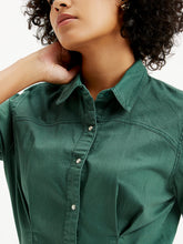 Load image into Gallery viewer, Women's Solid Green Spread Collar Shirt Dress