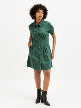 Load image into Gallery viewer, Women's Solid Green Spread Collar Shirt Dress