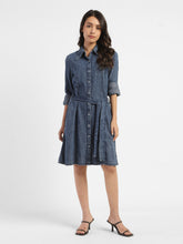 Load image into Gallery viewer, Women's Solid Mid Indigo Shirt Collar Dresses