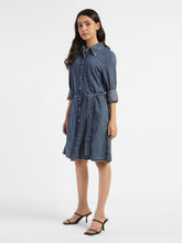 Load image into Gallery viewer, Women's Solid Mid Indigo Shirt Collar Dresses