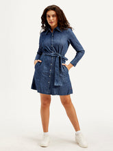 Load image into Gallery viewer, Women's Solid Navy Spread Collar Dress