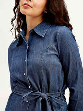 Load image into Gallery viewer, Women's Solid Navy Spread Collar Dress