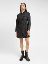 Load image into Gallery viewer, Women's Solid Black Spread Collar Dress
