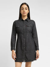 Load image into Gallery viewer, Women's Solid Black Spread Collar Dress