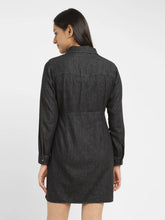 Load image into Gallery viewer, Women's Solid Black Spread Collar Dress