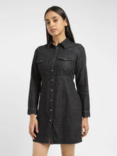 Load image into Gallery viewer, Women's Solid Black Spread Collar Dress