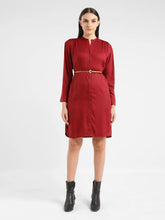 Load image into Gallery viewer, Women's Solid Red Band Neck Dress