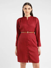 Load image into Gallery viewer, Women's Solid Red Band Neck Dress