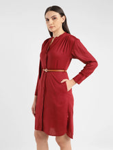 Load image into Gallery viewer, Women's Solid Red Band Neck Dress
