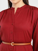 Load image into Gallery viewer, Women's Solid Red Band Neck Dress