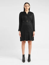 Load image into Gallery viewer, Women's Solid Black Band Neck Dress