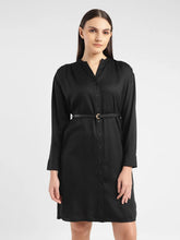 Load image into Gallery viewer, Women's Solid Black Band Neck Dress