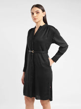 Load image into Gallery viewer, Women's Solid Black Band Neck Dress