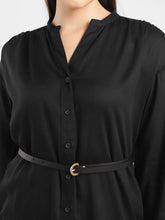 Load image into Gallery viewer, Women's Solid Black Band Neck Dress
