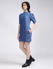 Load image into Gallery viewer, Women's Solid Blue Collar Neck Dress