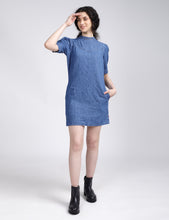 Load image into Gallery viewer, Women's Solid Blue Collar Neck Dress