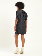 Load image into Gallery viewer, Women's Solid Blue High Neck Dress