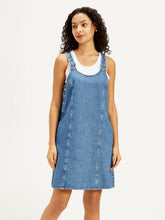 Load image into Gallery viewer, Women's Solid Blue Scoop Neck Denim Dress