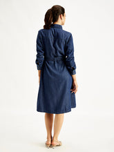 Load image into Gallery viewer, Women&#39;s Solid Indigo Spread Collar Shirt Dress
