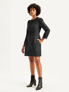 Women's Solid Black Round Neck Dress