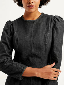 Women's Solid Black Round Neck Dress