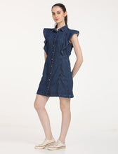 Load image into Gallery viewer, Women&#39;s Solid Blue Spread Collar Dress
