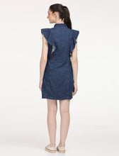 Load image into Gallery viewer, Women&#39;s Solid Blue Spread Collar Dress
