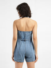 Load image into Gallery viewer, Women&#39;s Solid Blue Collar Romper Dress

