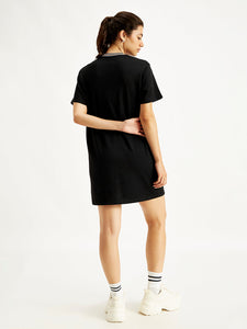 Women's Solid Black Crew Neck Dress