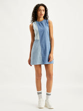 Load image into Gallery viewer, Women&#39;s Colorblock Blue Round Neck Mini Dress
