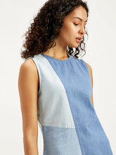Load image into Gallery viewer, Women&#39;s Colorblock Blue Round Neck Mini Dress
