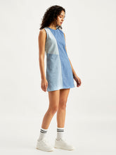 Load image into Gallery viewer, Women&#39;s Colorblock Blue Round Neck Mini Dress
