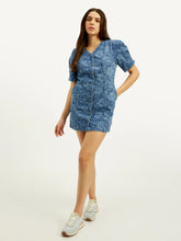 Load image into Gallery viewer, Women&#39;s Floral Blue V Neck Dress

