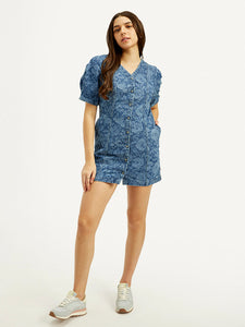 Women's Floral Blue V Neck Dress